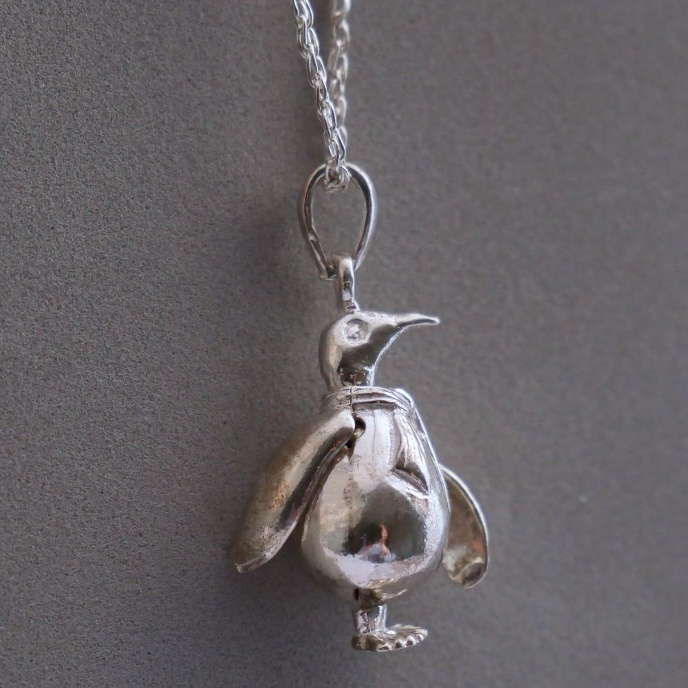 Sterling Silver Articulated Penguin Pendant with Necklace